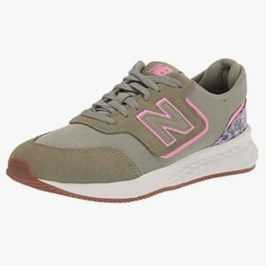 New Balance Women's Olive Green Running Shoe with Pink Accents